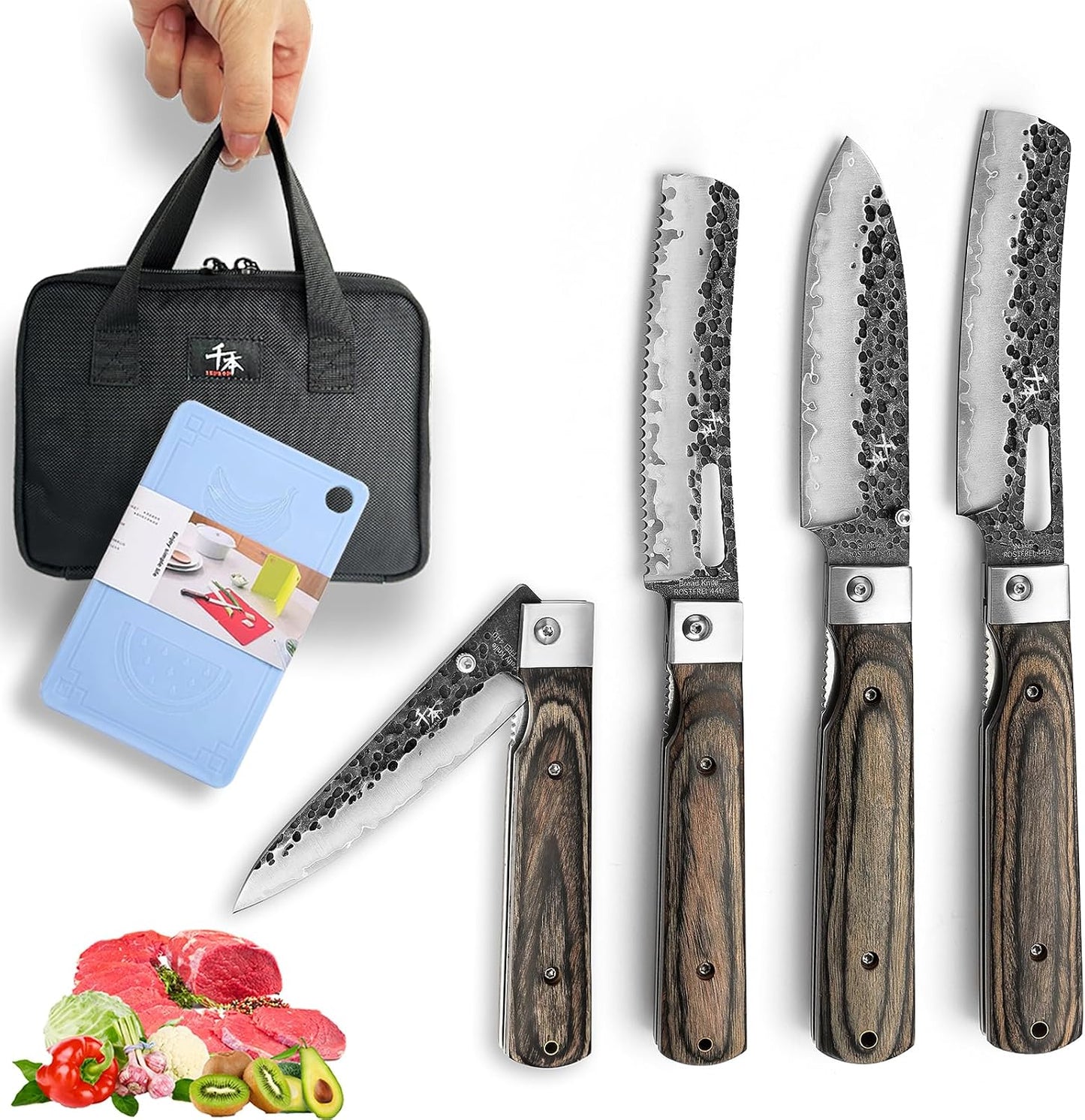 440A Forged Stainless Steel Sharp Folding Chef Knife Peeling Utility Fruit Knife Colorful Wood Handle Camping Barbecue Outdoor Portable Fruit Knife