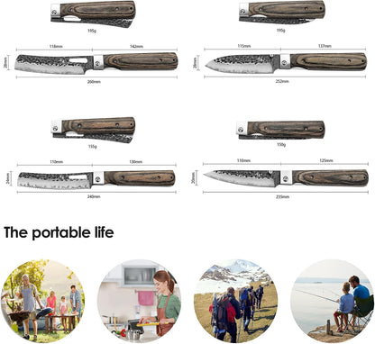 440A Forged Stainless Steel Sharp Folding Chef Knife Peeling Utility Fruit Knife Colorful Wood Handle Camping Barbecue Outdoor Portable Fruit Knife