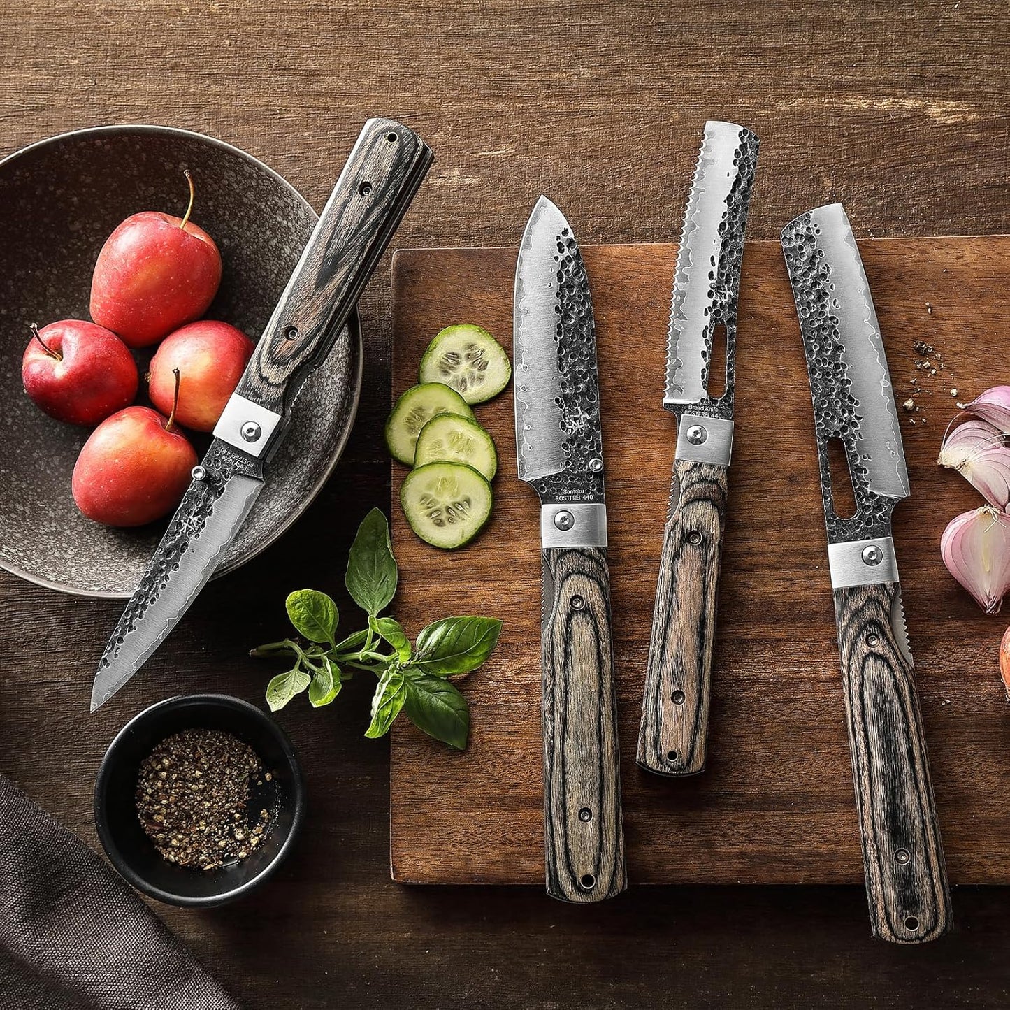 440A Forged Stainless Steel Sharp Folding Chef Knife Peeling Utility Fruit Knife Colorful Wood Handle Camping Barbecue Outdoor Portable Fruit Knife
