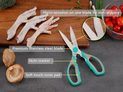Kitchen Scissors, Stainless Steel Multi-Purpose Cooking Shears Heavy Duty for Meat Chicken Poultry Fish Vegetable Cutting, Dishwasher Safe