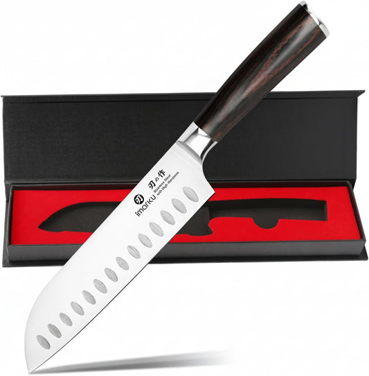 Santoku Knife 7 Inch Japanese High Carbon Stainless Steel Chef Knife | Japanese Style Sharp Kitchen Knife Sand Grinding Finish Effortless Prep Meats And Vegetables Best Gifts For Women And Men
