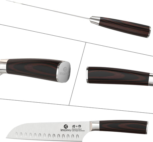 Santoku Knife 7 Inch Japanese High Carbon Stainless Steel Chef Knife | Japanese Style Sharp Kitchen Knife Sand Grinding Finish Effortless Prep Meats And Vegetables Best Gifts For Women And Men