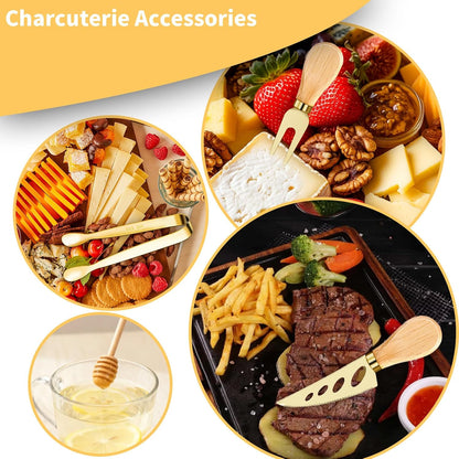 49Pcs Gold Charcuterie Boards Accessories Mini Charcuterie Utensils Cheese Butter Spreader Knives Stainless Steel Cutlery Tongs Spoons Forks Bowls Wooden Toothpicks for Kitchen Wedding Christmas Gift
