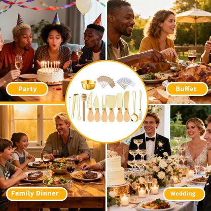 49Pcs Gold Charcuterie Boards Accessories Mini Charcuterie Utensils Cheese Butter Spreader Knives Stainless Steel Cutlery Tongs Spoons Forks Bowls Wooden Toothpicks for Kitchen Wedding Christmas Gift