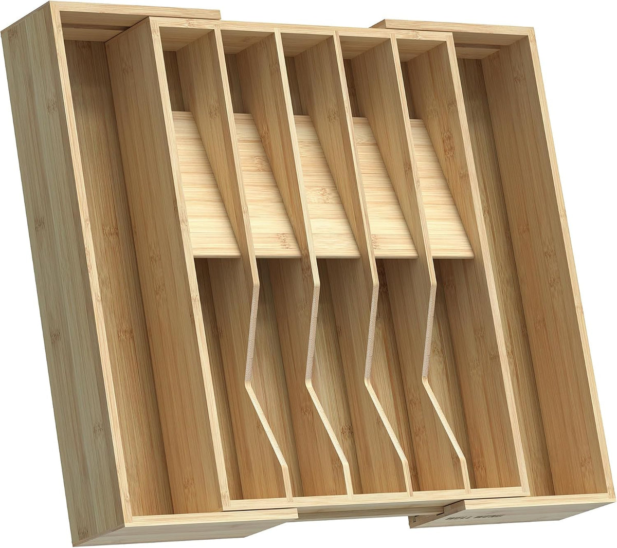 Expandable Utensil Drawer Organizer for Silverware,Bamboo 12 Slot | V-Groove & Anti-Slip Blocks, Vertical Storage,16.7" D x 13”-20" Wx 2.56" H, Cutlery Holder Dividers for Spoons Forks Knives