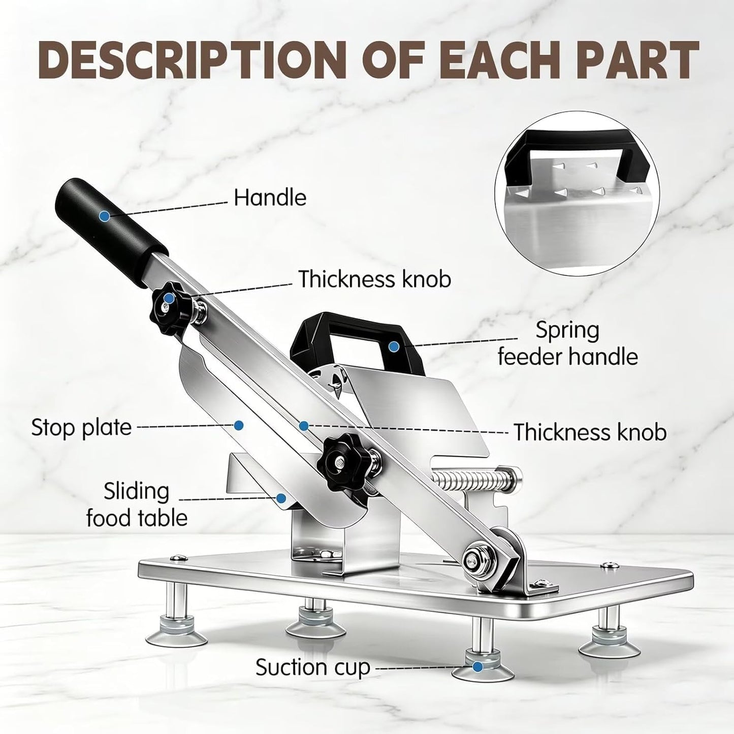 Manual Meat Slicer Frozen Meat Cutter Upgraded Stainless Steel Meat Cleavers Beef Mutton Roll Slicing Machine Vegetable Meat Slicer for Home Cooking Hotpot Shabu CNH2(Silver,16.7"x6.7")