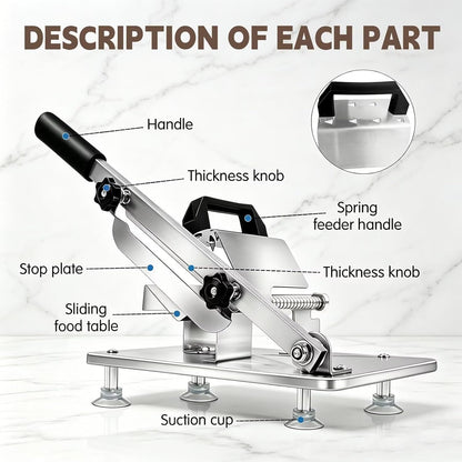 Manual Meat Slicer Frozen Meat Cutter Upgraded Stainless Steel Meat Cleavers Beef Mutton Roll Slicing Machine Vegetable Meat Slicer for Home Cooking Hotpot Shabu CNH2(Silver,16.7"x6.7")