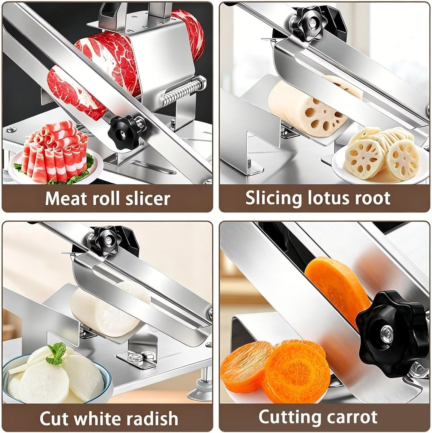 Manual Meat Slicer Frozen Meat Cutter Upgraded Stainless Steel Meat Cleavers Beef Mutton Roll Slicing Machine Vegetable Meat Slicer for Home Cooking Hotpot Shabu CNH2(Silver,16.7"x6.7")