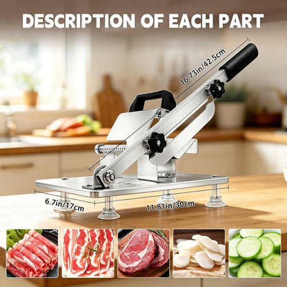 Manual Meat Slicer Frozen Meat Cutter Upgraded Stainless Steel Meat Cleavers Beef Mutton Roll Slicing Machine Vegetable Meat Slicer for Home Cooking Hotpot Shabu CNH2(Silver,16.7"x6.7")