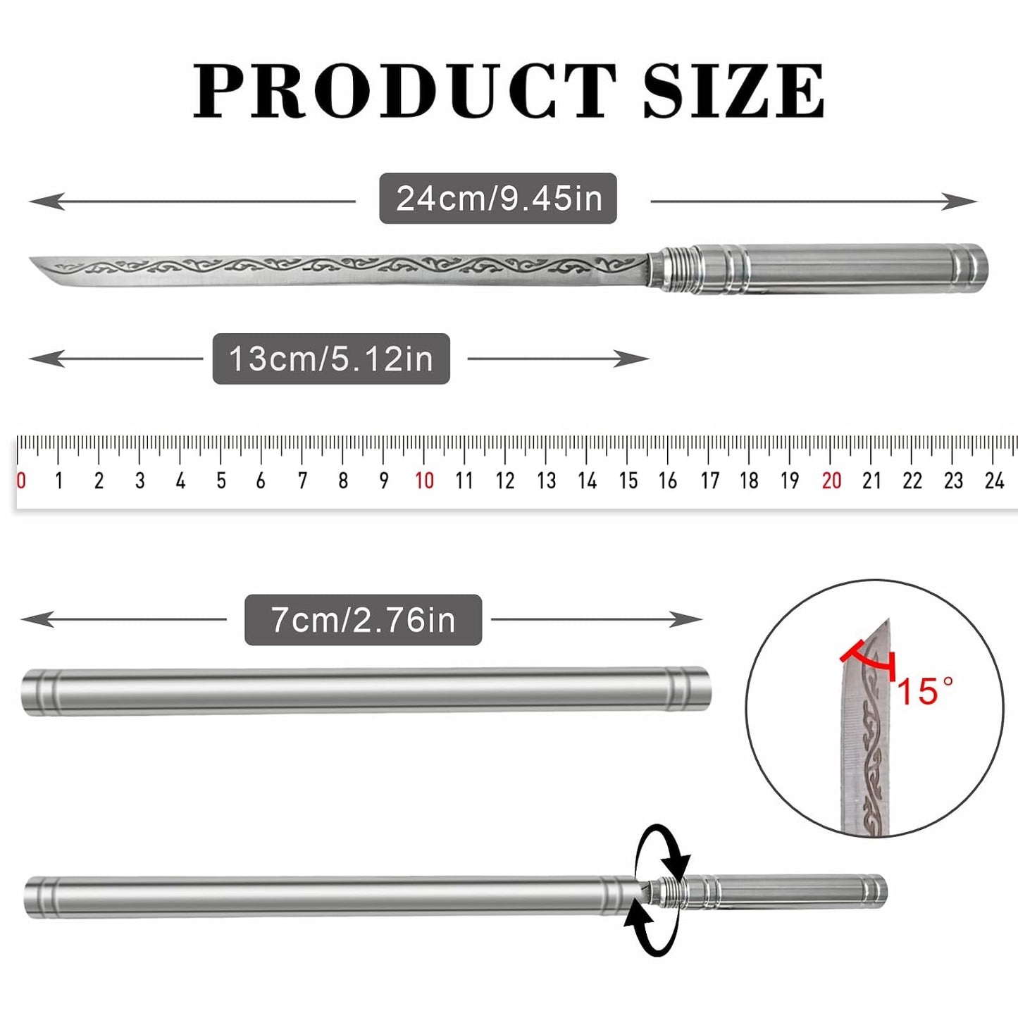 2 PCS Stainless Steel Blade, Outdoor Portable Stainless Steel Mini Stick Fruit Knife, All Steel Fancy Letter Opener Envelope, Multipurpose Survival Tactical Knife 9.5 Inch