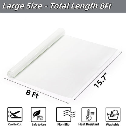 15.7 In x 8 FT Silicone Baking Mat Roll, Non-Stick Pastry Mat, Cut to Any Size, Heat Resistant Food Grade Silicone Dough Rolling Mat, Reusable Air Fryer Liner for Pie Crust, Pizza Cookies