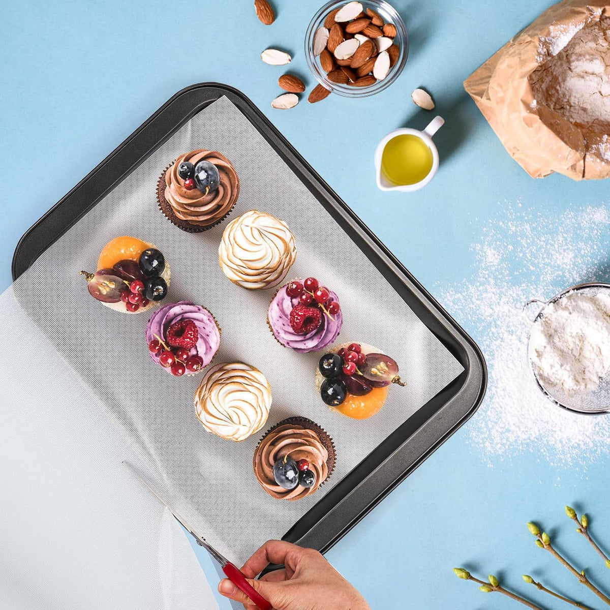 15.7 In x 8 FT Silicone Baking Mat Roll, Non-Stick Pastry Mat, Cut to Any Size, Heat Resistant Food Grade Silicone Dough Rolling Mat, Reusable Air Fryer Liner for Pie Crust, Pizza Cookies