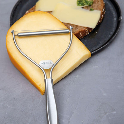 Cheese Slicer with Wire - Monaco for All Types of Cheese - Handheld Cheese Cutter - for Kitchen Cooking - Non-Stick Silver - 3 Replacement Wires - Dishwasher Safe
