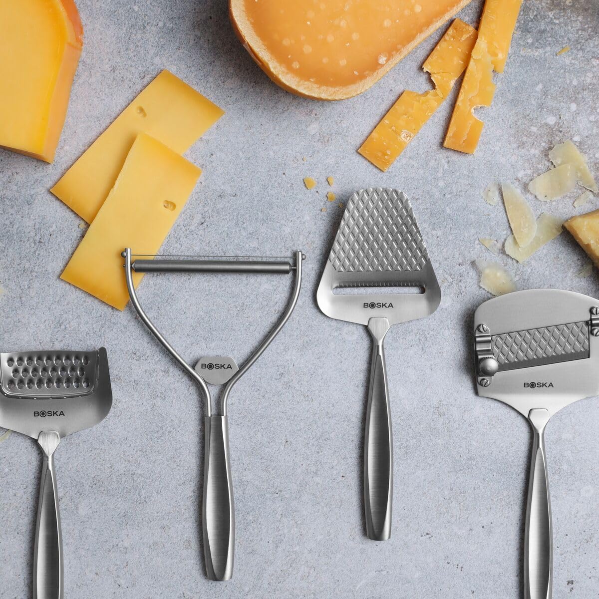 Cheese Slicer with Wire - Monaco for All Types of Cheese - Handheld Cheese Cutter - for Kitchen Cooking - Non-Stick Silver - 3 Replacement Wires - Dishwasher Safe