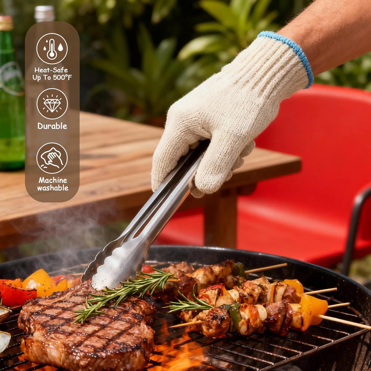Heat Resistant Gloves - 932°F Oven Gloves, Cut-Resistant Grill Gloves, Cooking Gloves for BBQ, Grilling, Baking, Cutting, Welding, Smoker Fireplace, 1 Pair (2 Pieces Set), White