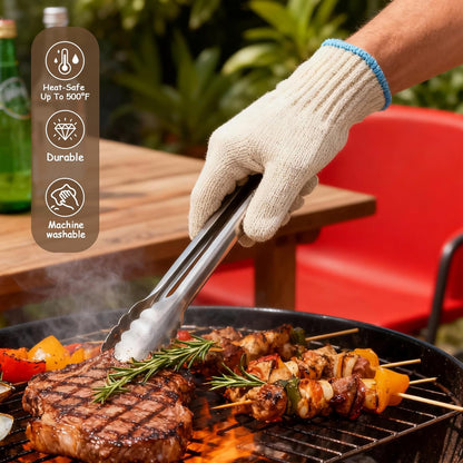 Heat Resistant Gloves - 932°F Oven Gloves, Cut-Resistant Grill Gloves, Cooking Gloves for BBQ, Grilling, Baking, Cutting, Welding, Smoker Fireplace, 1 Pair (2 Pieces Set), White