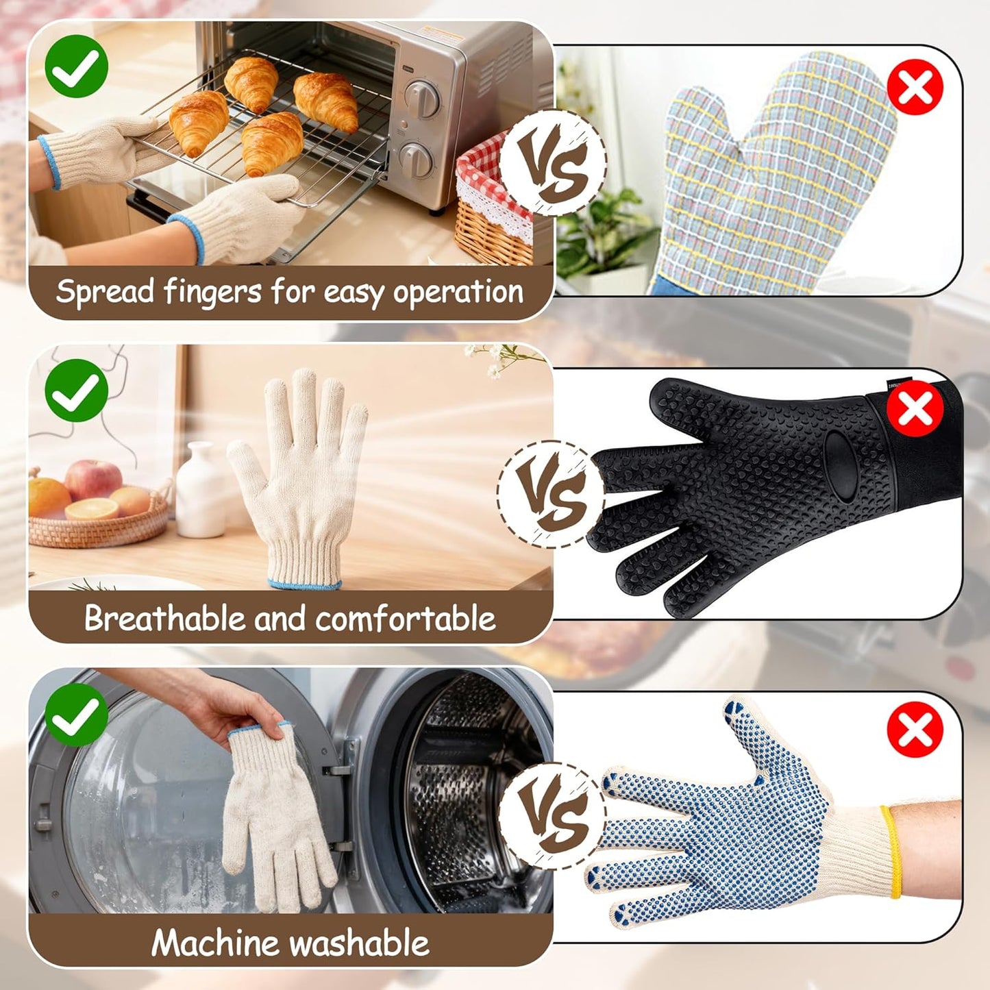 Heat Resistant Gloves - 932°F Oven Gloves, Cut-Resistant Grill Gloves, Cooking Gloves for BBQ, Grilling, Baking, Cutting, Welding, Smoker Fireplace, 1 Pair (2 Pieces Set), White
