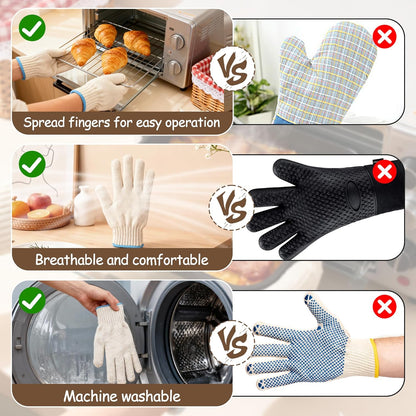 Heat Resistant Gloves - 932°F Oven Gloves, Cut-Resistant Grill Gloves, Cooking Gloves for BBQ, Grilling, Baking, Cutting, Welding, Smoker Fireplace, 1 Pair (2 Pieces Set), White