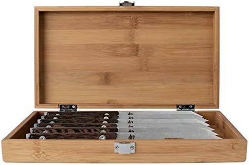 Kanso 6 Piece Steak Knife Set with Bamboo Box | 5" Kanso Steak Knives, Handcrafted, AUS10A Stainless Steel Blades, Tagayasan Handle