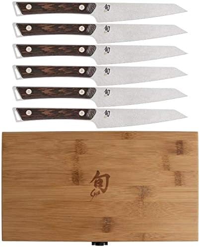 Kanso 6 Piece Steak Knife Set with Bamboo Box | 5" Kanso Steak Knives, Handcrafted, AUS10A Stainless Steel Blades, Tagayasan Handle