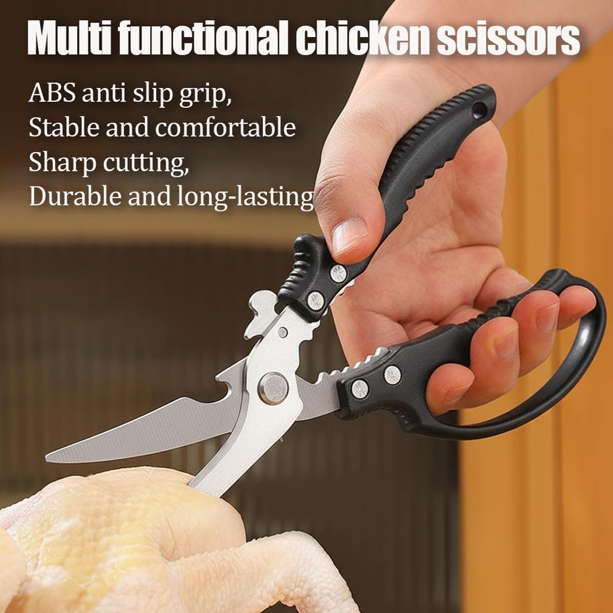 2 Pack Heavy Duty Poultry Shears, All Purpose Kitchen Scissors for Food, Kitchen Shears Set for Chicken Turkey Meat Fish Vegetables, Non-slip Handle & Safety Lock