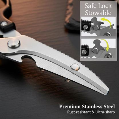 2 Pack Heavy Duty Poultry Shears, All Purpose Kitchen Scissors for Food, Kitchen Shears Set for Chicken Turkey Meat Fish Vegetables, Non-slip Handle & Safety Lock