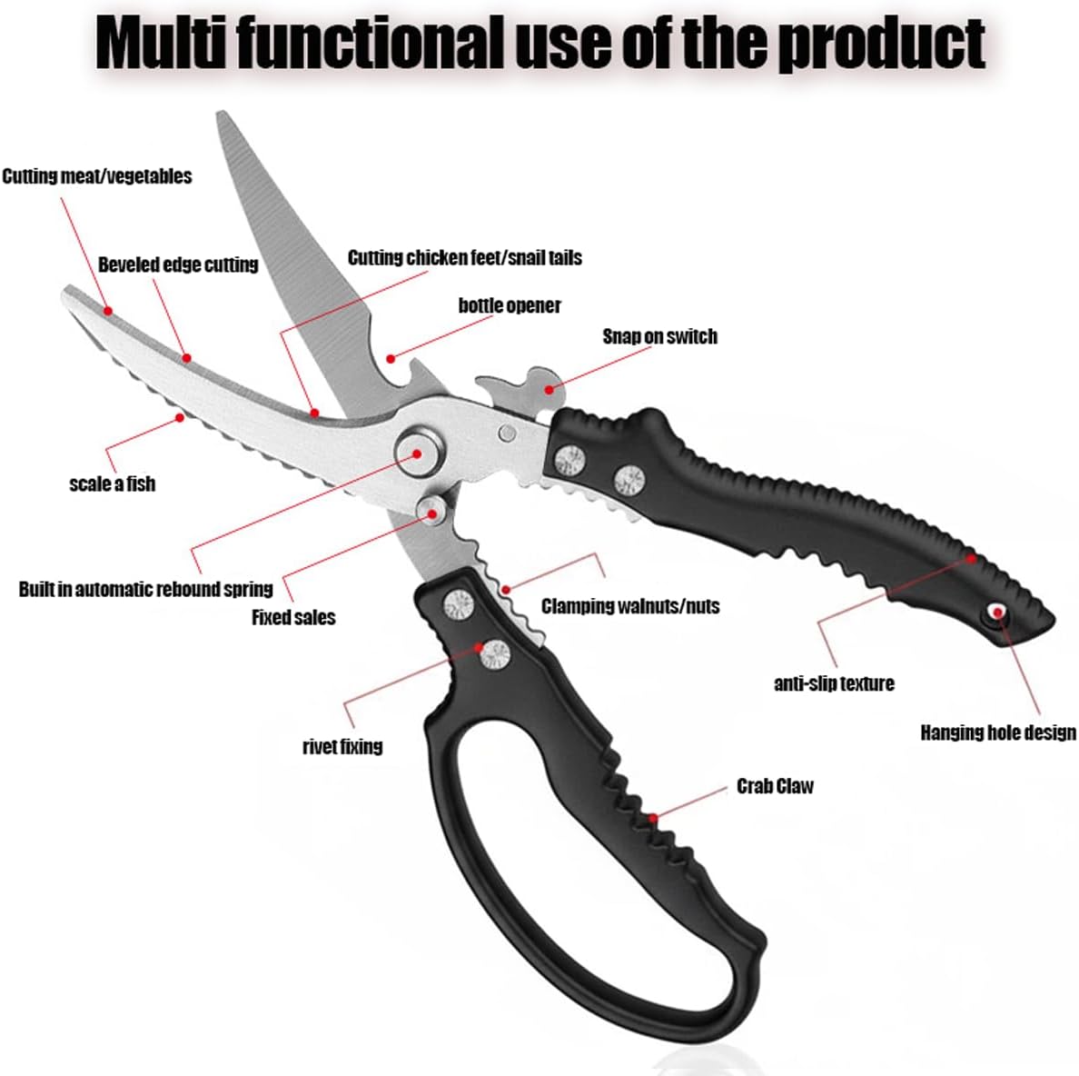 2 Pack Heavy Duty Poultry Shears, All Purpose Kitchen Scissors for Food, Kitchen Shears Set for Chicken Turkey Meat Fish Vegetables, Non-slip Handle & Safety Lock