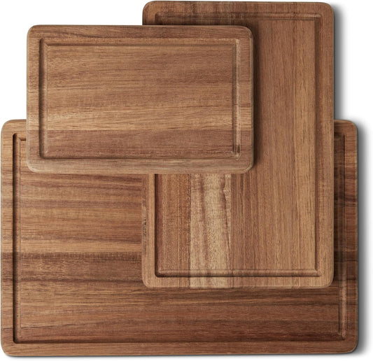 Wooden Chopping Boards, 3-Piece Set, Acacia Wood, Pre-Oiled with Juice Groove