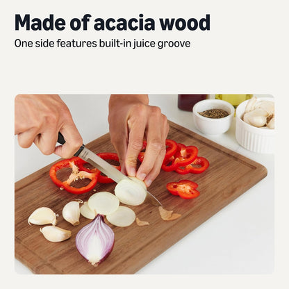 Wooden Chopping Boards, 3-Piece Set, Acacia Wood, Pre-Oiled with Juice Groove