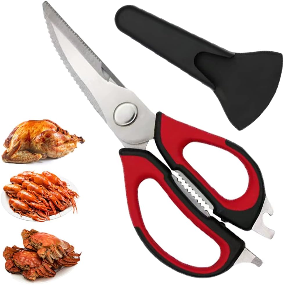 Multifunction Kitchen Shears Come Apart Dishwasher Safe Food Scissors Heavy Duty 6-In-1, Easy Wash with Magnetic Holder, for Food, Meat, Fish and Vegetable, etc. (Green)