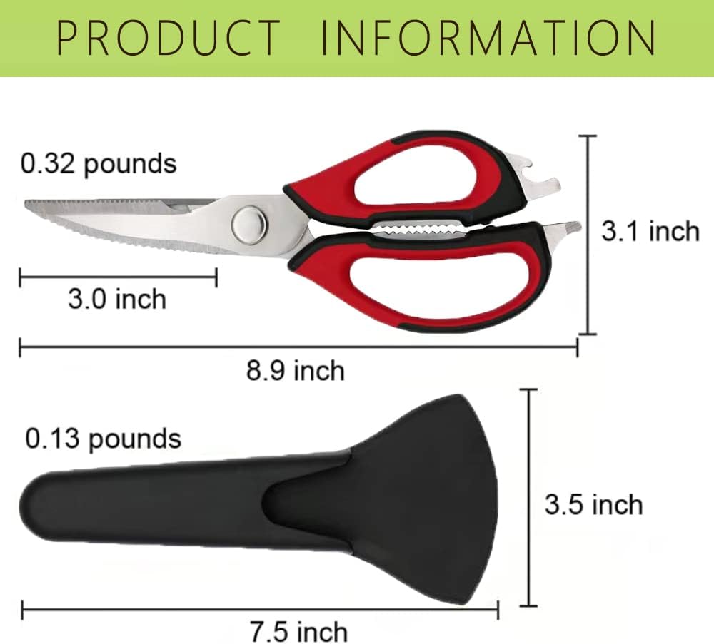Multifunction Kitchen Shears Come Apart Dishwasher Safe Food Scissors Heavy Duty 6-In-1, Easy Wash with Magnetic Holder, for Food, Meat, Fish and Vegetable, etc. (Green)