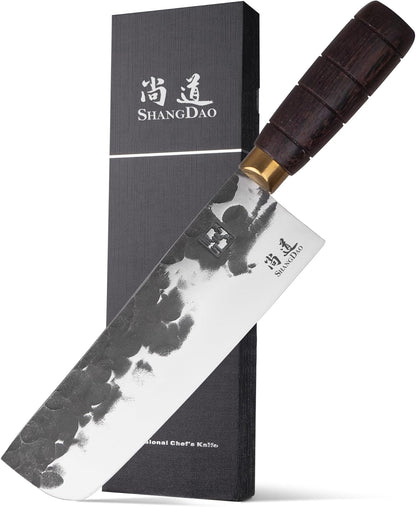 Japanese Nakiri Chef Knife 7 Inch, Professional Nakiri Knife, High Carbon Stainless Steel Hand Forged Vegetable Kitchen Knife, Sharp Meat Cleaver Kitchen Knives, wood Handle and Gift Box