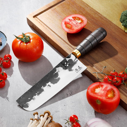 Japanese Nakiri Chef Knife 7 Inch, Professional Nakiri Knife, High Carbon Stainless Steel Hand Forged Vegetable Kitchen Knife, Sharp Meat Cleaver Kitchen Knives, wood Handle and Gift Box