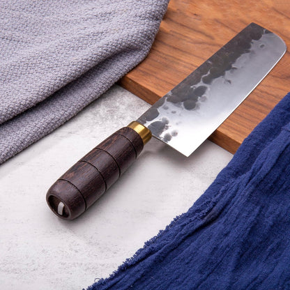 Japanese Nakiri Chef Knife 7 Inch, Professional Nakiri Knife, High Carbon Stainless Steel Hand Forged Vegetable Kitchen Knife, Sharp Meat Cleaver Kitchen Knives, wood Handle and Gift Box