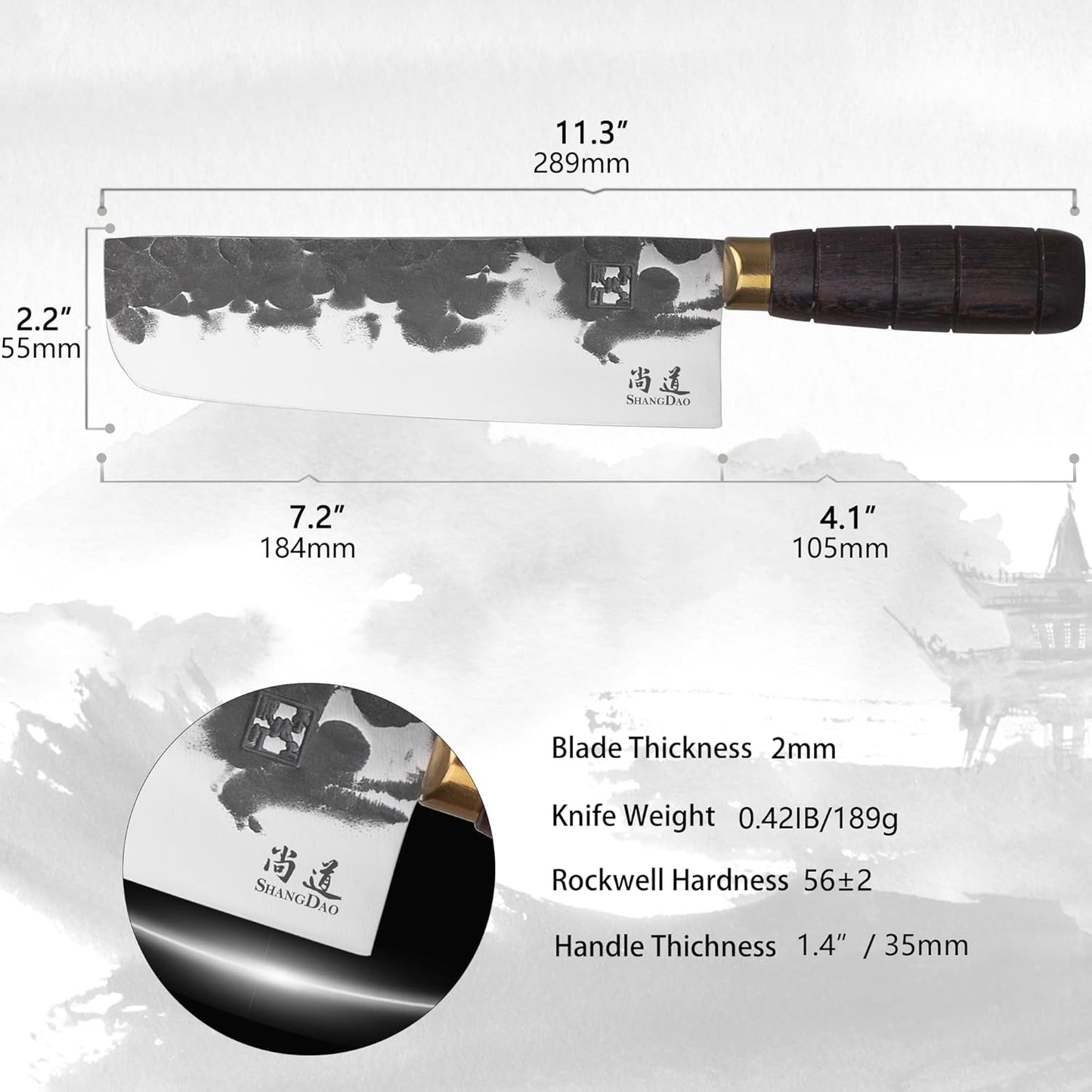 Japanese Nakiri Chef Knife 7 Inch, Professional Nakiri Knife, High Carbon Stainless Steel Hand Forged Vegetable Kitchen Knife, Sharp Meat Cleaver Kitchen Knives, wood Handle and Gift Box