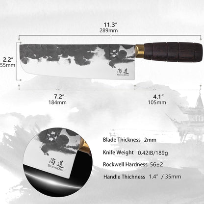 Japanese Nakiri Chef Knife 7 Inch, Professional Nakiri Knife, High Carbon Stainless Steel Hand Forged Vegetable Kitchen Knife, Sharp Meat Cleaver Kitchen Knives, wood Handle and Gift Box