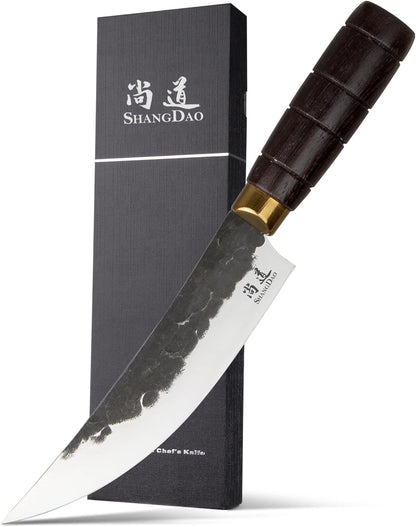 Japanese Nakiri Chef Knife 7 Inch, Professional Nakiri Knife, High Carbon Stainless Steel Hand Forged Vegetable Kitchen Knife, Sharp Meat Cleaver Kitchen Knives, wood Handle and Gift Box