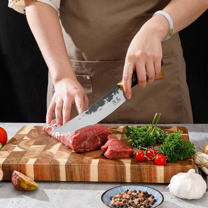 Japanese Nakiri Chef Knife 7 Inch, Professional Nakiri Knife, High Carbon Stainless Steel Hand Forged Vegetable Kitchen Knife, Sharp Meat Cleaver Kitchen Knives, wood Handle and Gift Box