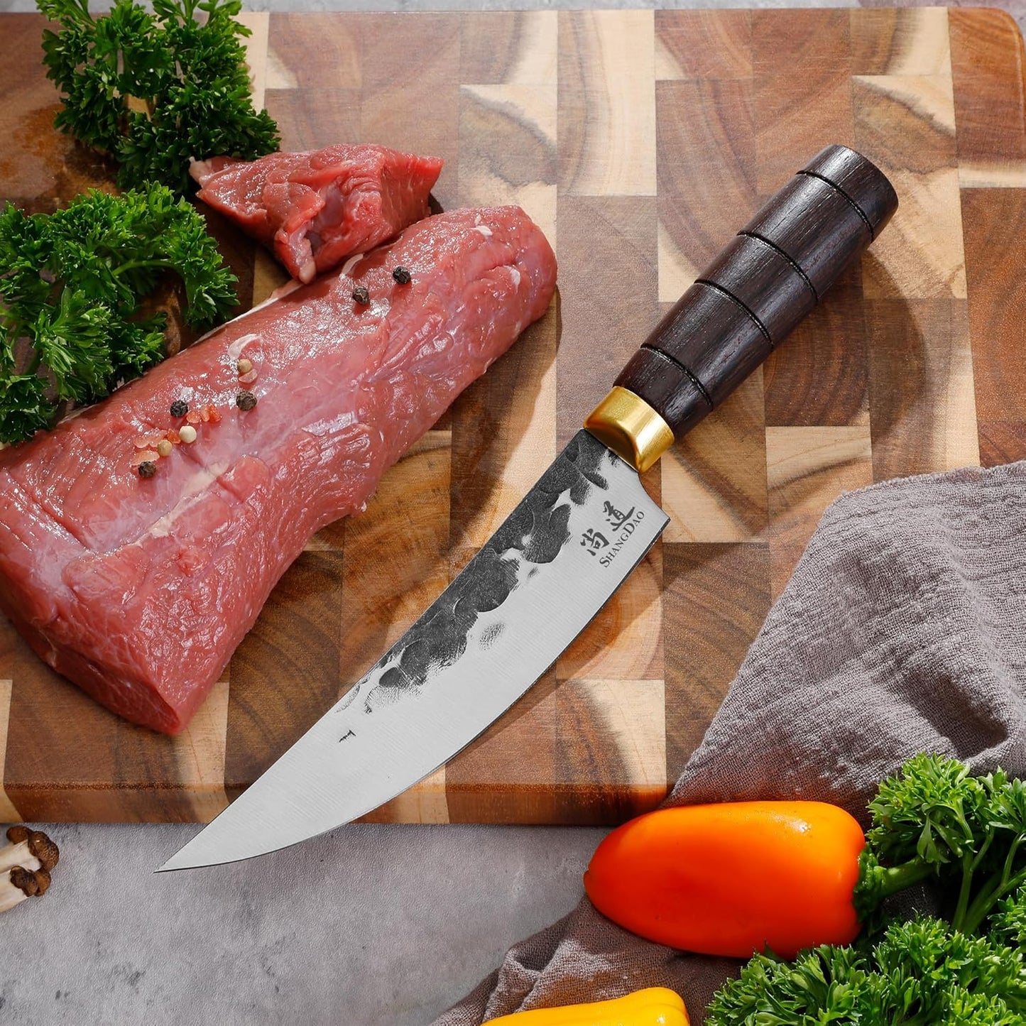 Japanese Nakiri Chef Knife 7 Inch, Professional Nakiri Knife, High Carbon Stainless Steel Hand Forged Vegetable Kitchen Knife, Sharp Meat Cleaver Kitchen Knives, wood Handle and Gift Box