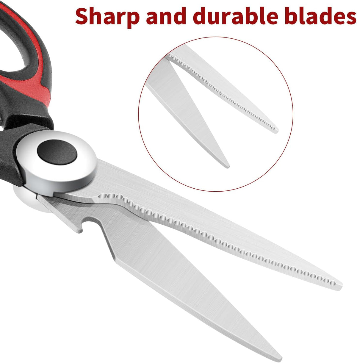 Kitchen Scissors, Multi-Purpose Heavy Duty Meat & Poultry Shears, Multi-Edge Scissors, Stainless Steel Blades, Dishwasher Safe, Black/Red/Green, Set of 3