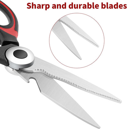 Kitchen Scissors, Multi-Purpose Heavy Duty Meat & Poultry Shears, Multi-Edge Scissors, Stainless Steel Blades, Dishwasher Safe, Black/Red/Green, Set of 3