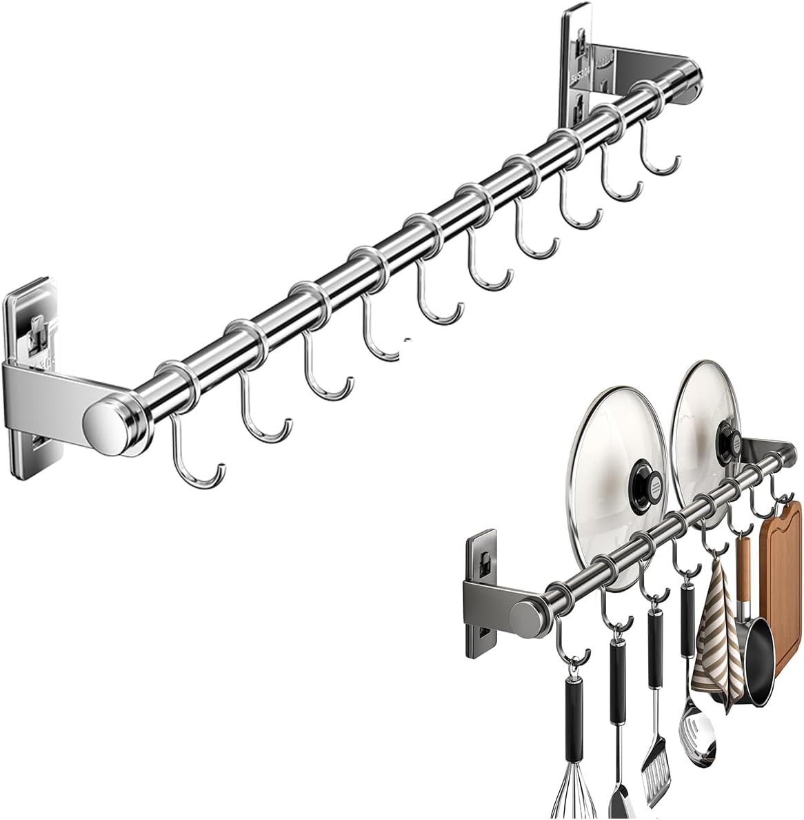 Hanging Wall Mount knife Wall Mount, Kitchen Organizer Storage Shelf for Utensils Spatula Spoon, Space-Saving Knife Rack with Hooks,Wall-Mounted Utensil Holder (Black, 60CM+Three Poles+10Hooks)