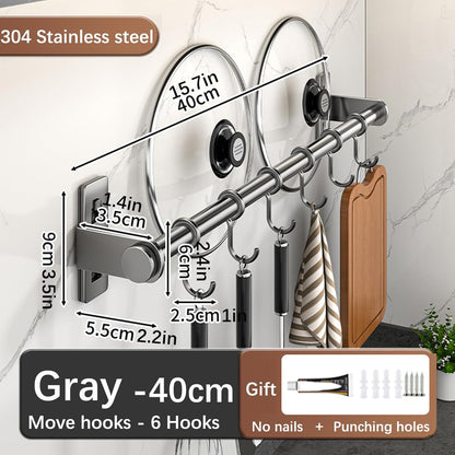 Hanging Wall Mount knife Wall Mount, Kitchen Organizer Storage Shelf for Utensils Spatula Spoon, Space-Saving Knife Rack with Hooks,Wall-Mounted Utensil Holder (Black, 60CM+Three Poles+10Hooks)