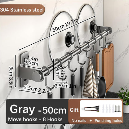 Hanging Wall Mount knife Wall Mount, Kitchen Organizer Storage Shelf for Utensils Spatula Spoon, Space-Saving Knife Rack with Hooks,Wall-Mounted Utensil Holder (Black, 60CM+Three Poles+10Hooks)