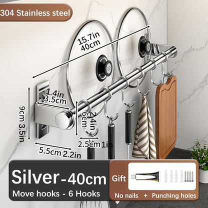 Hanging Wall Mount knife Wall Mount, Kitchen Organizer Storage Shelf for Utensils Spatula Spoon, Space-Saving Knife Rack with Hooks,Wall-Mounted Utensil Holder (Black, 60CM+Three Poles+10Hooks)