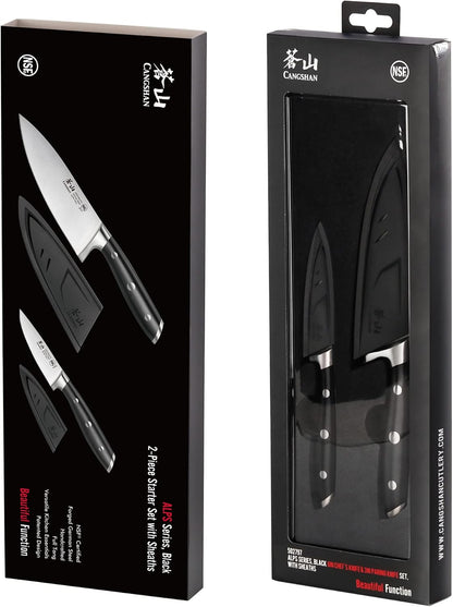 Cangshan ALPS Series 502797 German Steel Forged 2-Piece Starter Set with Sheaths, Black