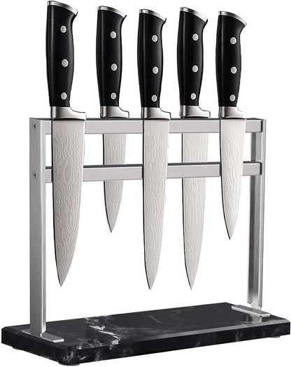Acrylic Shield Magnetic Knife Block Holder - Marble Base Magnetic Knife Stand for Counter Top -Double Sided Magnetic Knife Holder -Stainless Steel Kitchen Knife Block without Knives -White