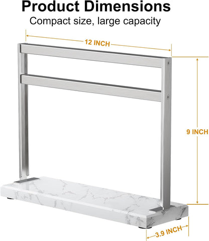 Acrylic Shield Magnetic Knife Block Holder - Marble Base Magnetic Knife Stand for Counter Top -Double Sided Magnetic Knife Holder -Stainless Steel Kitchen Knife Block without Knives -White