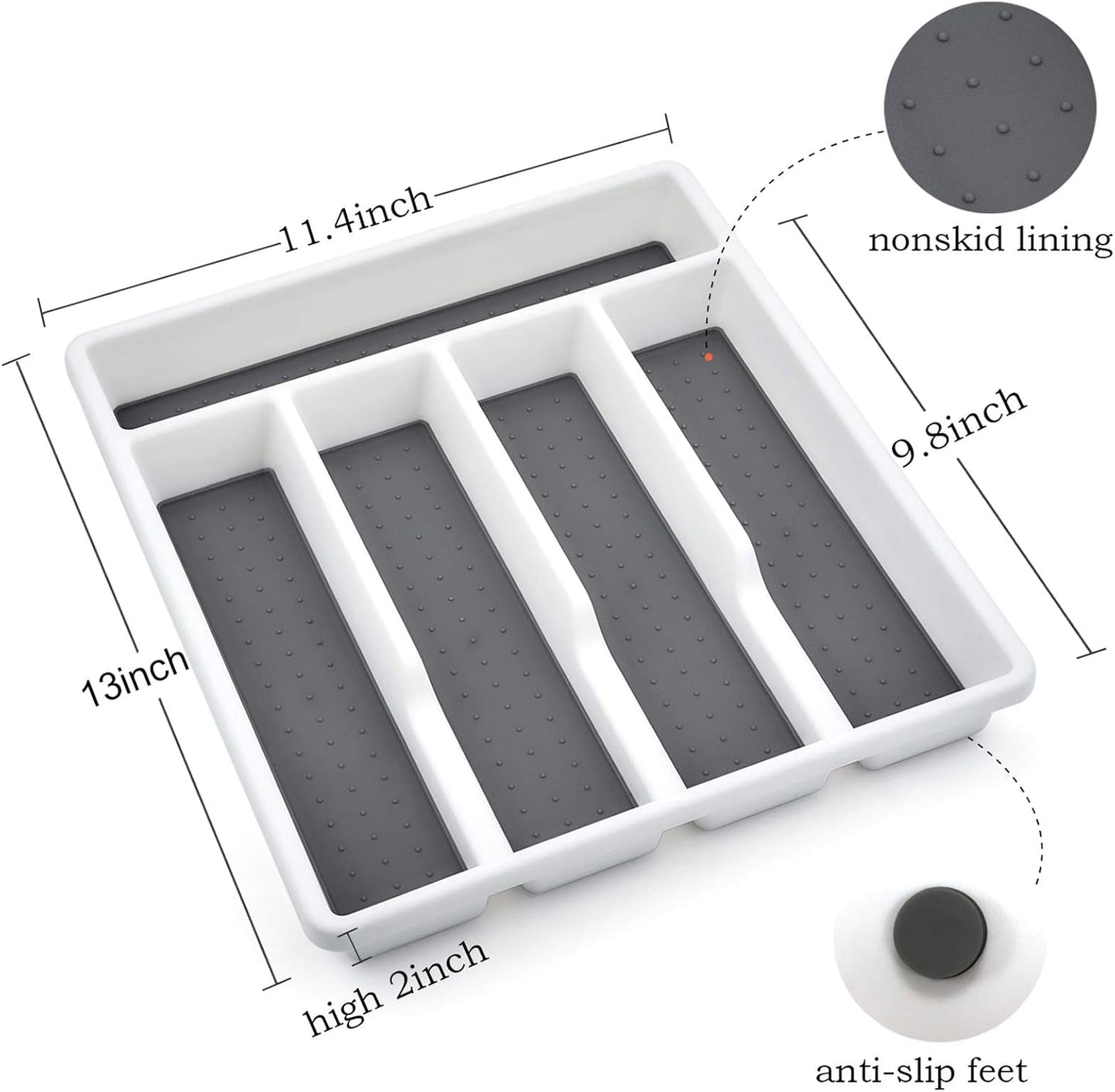 Silverware Tray, Multi-Purpose Organizer with Soft Grip Lining