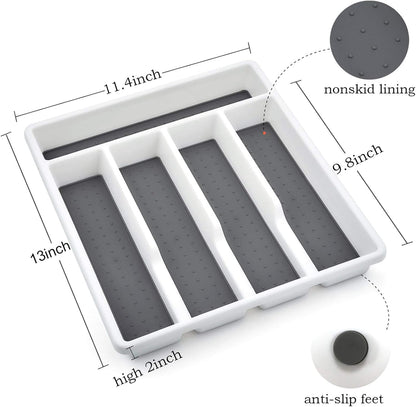 Silverware Tray, Multi-Purpose Organizer with Soft Grip Lining